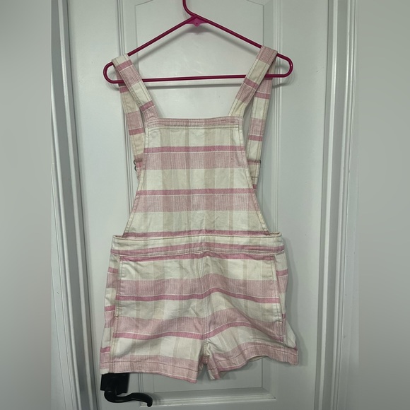 Urban Outfitters square neck pink and white striped overalls size 27 - Picture 1 of 3